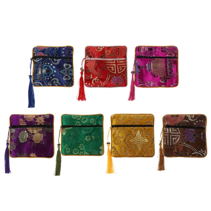 

Classic Chinese Embroidery Jewelry Bag Organizer Silk Tassel Traditional Pouch