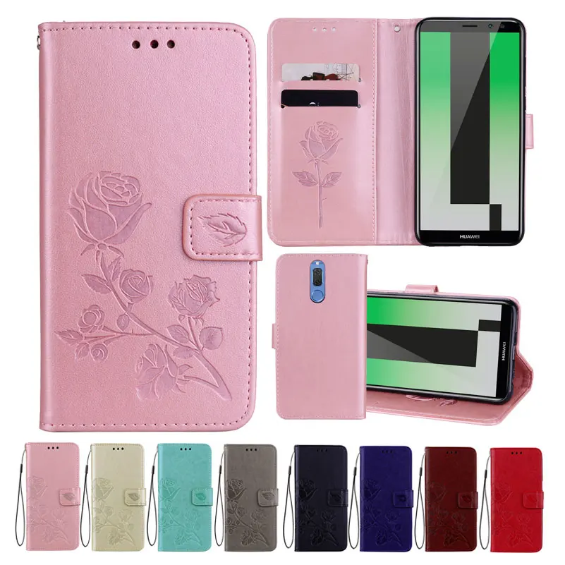 

Leather Case For Huawei Mate 10 Lite Cases for Huawei Nova 2i Cover Flower Design Phone Case for honor 9i maimang 6