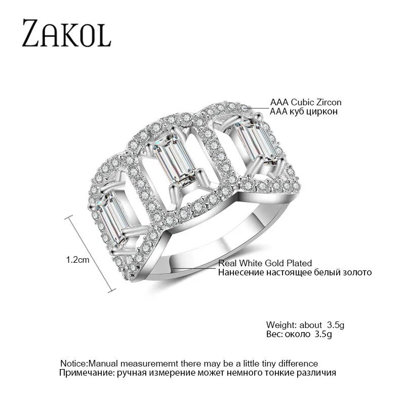 ZAKOL серебро Цвет Свадебные Открытые Кольца для Для женщин площадь Циркон