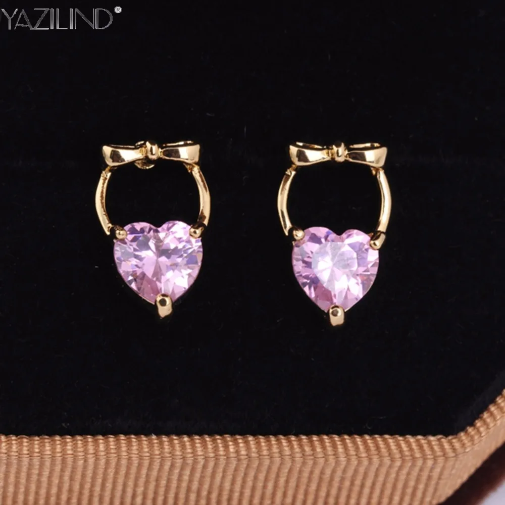Мода 2017 г. ювелирных изделий Розовый Австрийского Хрусталя Сердце Серьги женские
