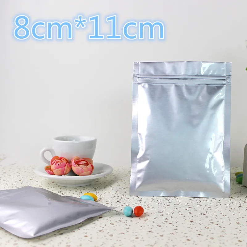 

8*11cm 100Pcs/ Lot Pure Aluminum Foil Heat Seal Ziplock Packing Bag Retail Mylar Self Seal Zipper Top Food Storage Package Bags