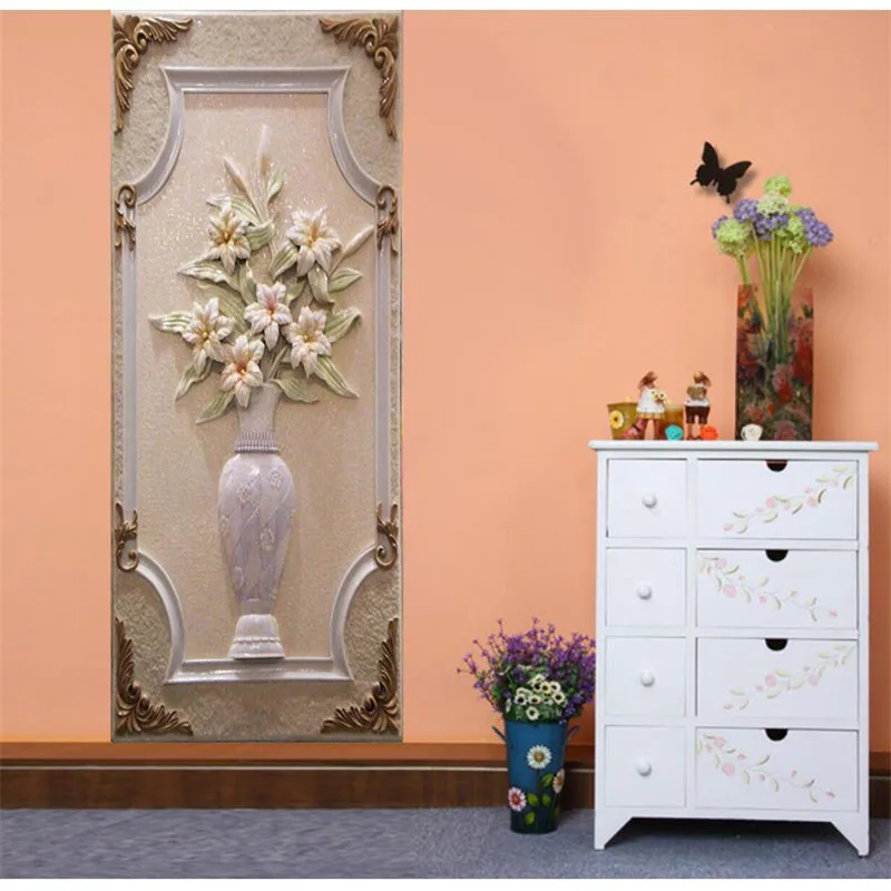 Двери обои белая ваза 3D DIY фрески фон для гостиной спальни стеклянная наклейка