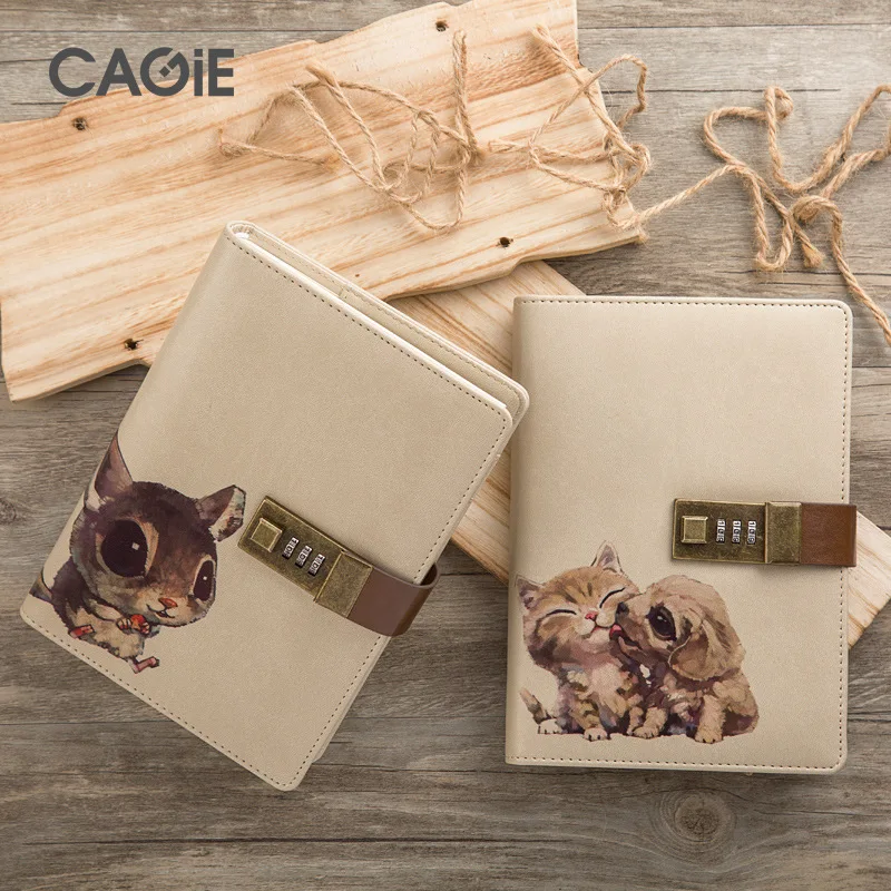 

Cute Cartoon Cat Dog Stlye Travelers Notebook Kawaii Leather Journal Diary With Lock Weekly Planner Scheduler Filofax Agenda