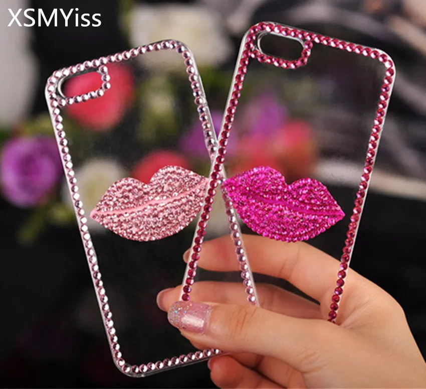 Прозрачный мягкий чехол для телефона XSMYiss из ТПУ с блестящими стразами розовый