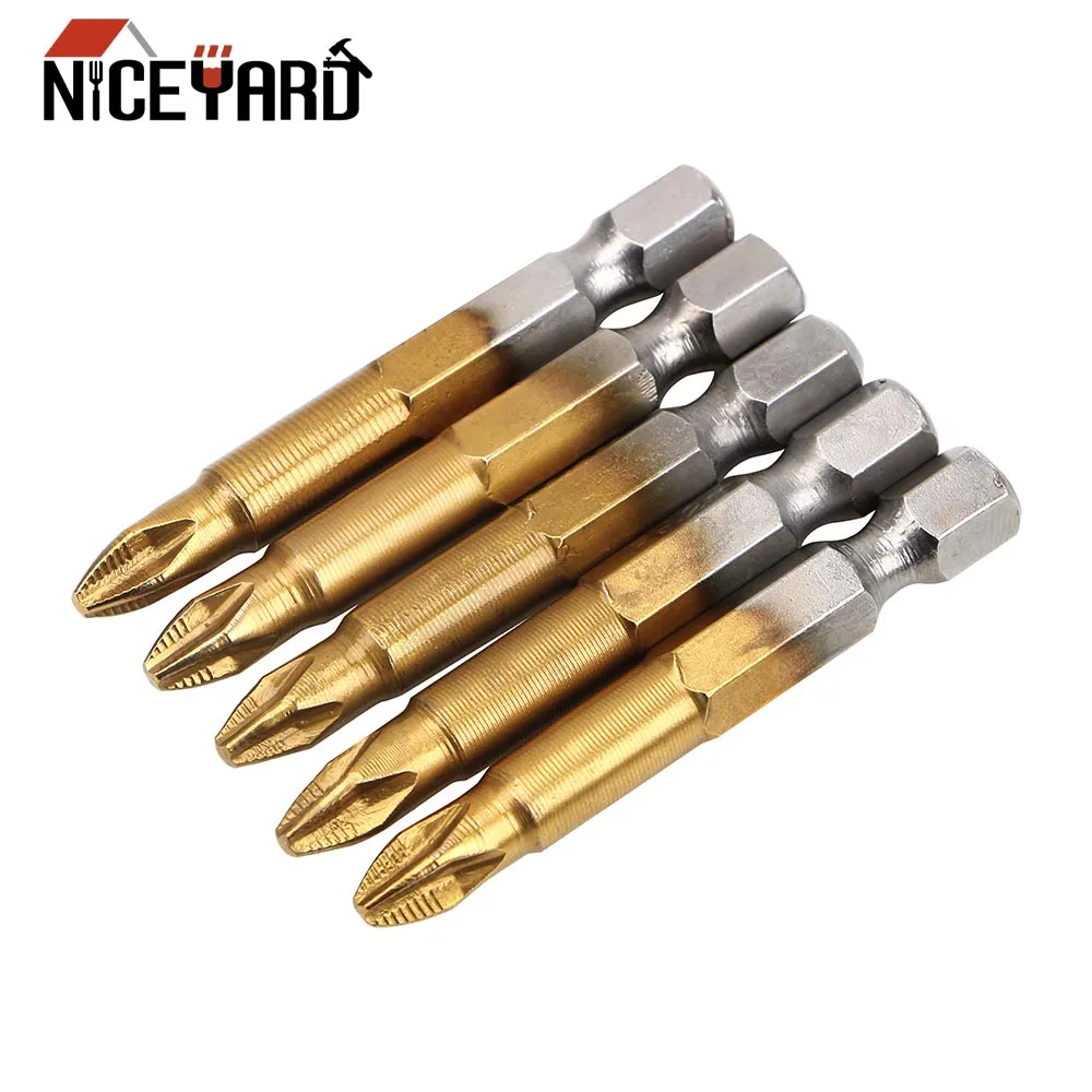 

NICEYARD 5 шт./компл. сверла для электрической отвертки с титановым покрытием 1/4 дюйма, шестигранный хвостовик PH2, длина 50 мм, с магнитным наконечн...
