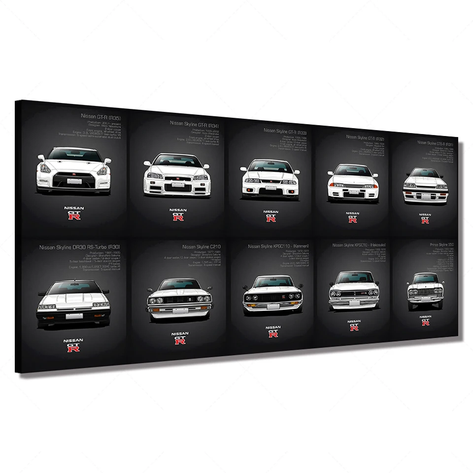 Картина на холсте HD печать работа 5 шт. Классическая Ретро Nissan Skyline GTR автомобильные картины прикроватная домашняя декоративная настенная наклейка плакаты