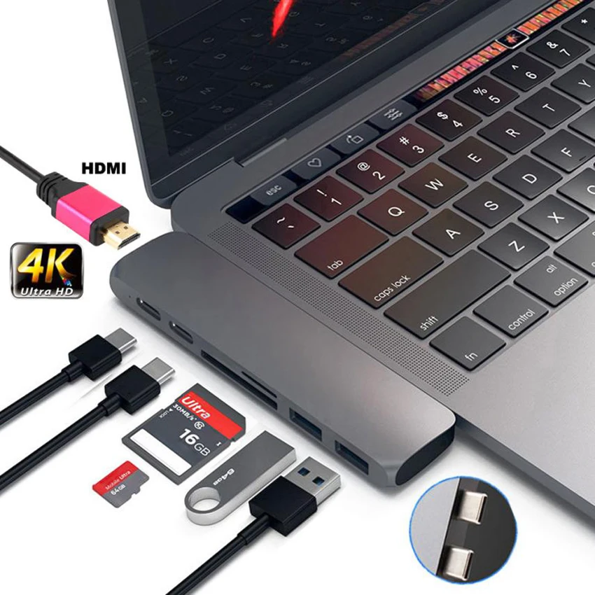 USB Type C Hub Adapter Thunderbolt 3 Dual 3.0 Polt With HDMI 4K Micro SD TF Card Reader For MacBook Pro Dropshipping 18Mar30 | Компьютеры