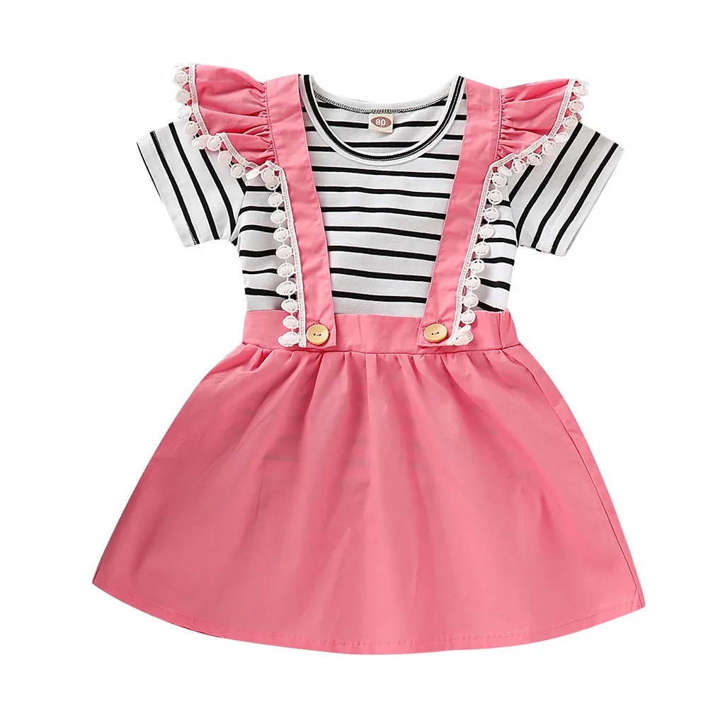 Комплекты одежды для девочек летняя футболка в полоску с принтом маленьких топы +