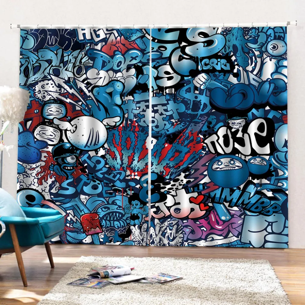 

cartoon curtain 3D Curtain Printing Blockout Polyester Photo Drapes Fabric For Room Bedroom
