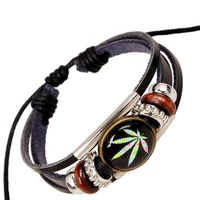 nadeem fashion maple leaf design handmade charm leather bracelet for men women jamaan reggae adjustable braided leather bracelet