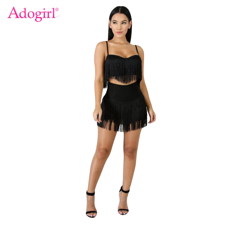 Женский комплект из двух предметов с кисточками и бретельками Adogirl модный