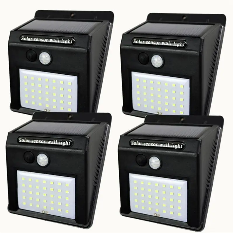 35LED - 4pcs Настенный светильник с датчиком движения PIR, 20, 35LED, 100LED, уличный светильник на солнечной энергии, уличный, уличный, водонепроницаемый, для двора, для дома, сада, лампа на солнечной энергии - Испускаемый цвет: 35LED - 4pcs