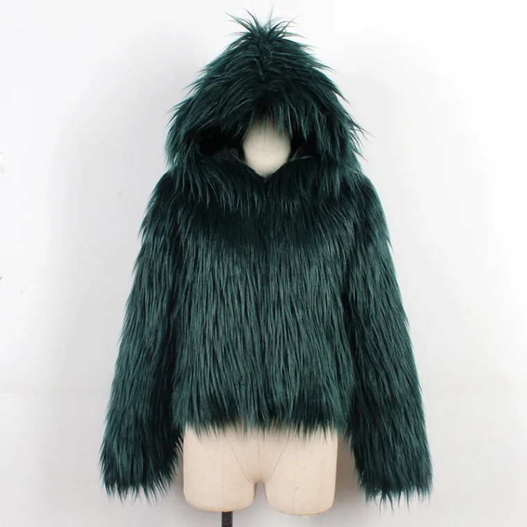 Dark Green Модное женское зимнее пальто из искусственного меха с капюшоном, пушистая Меховая куртка с длинным рукавом, вечерние уличные куртки, верхняя одежда, manteau femme hiver - Цвет: Dark Green