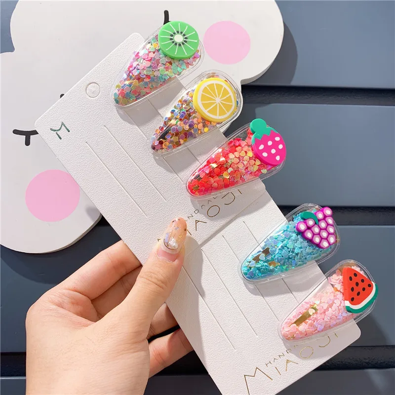 

5pcs/lot New Children Hair Accessories Strawberry Pineapple Fruit Hairpins Cartoon Personality Quicksand Fruit Hair Clip