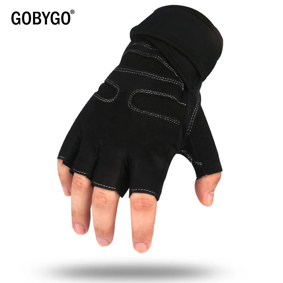 GOBYGO 1 пара фитнес перчатки для занятий тяжелой атлетикой перчатки для спортзала ручка спортивные перчатки противоскользящие упражнения Велоспорт запястье - Цвет: Black