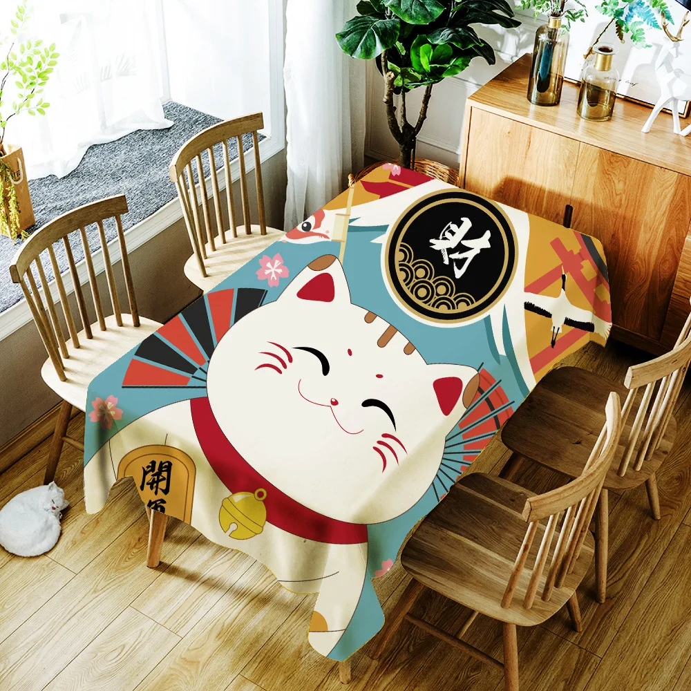 С изображением из мультфильма Lucky Cat и рыбы печатная скатерть японский Стиль полиэстер водонепроницаемая Скатерть для свадьбы Праздничная скатерть