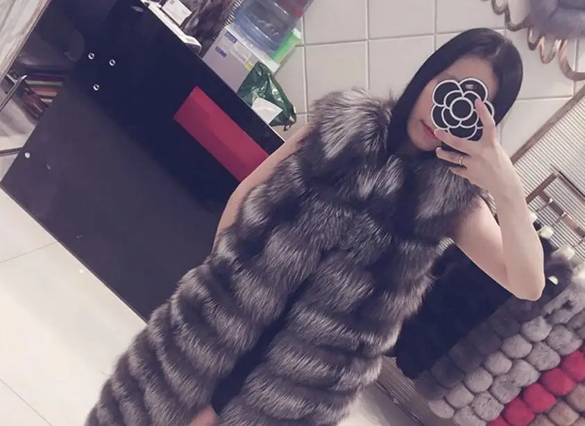 S-4XL, модный удлиненный жилет из искусственного меха лисы и норки с капюшоном, женские зимние слимы X-Long, пушистые жилетки из искусственного меха, шуба, куртки J03 - Цвет: fox color