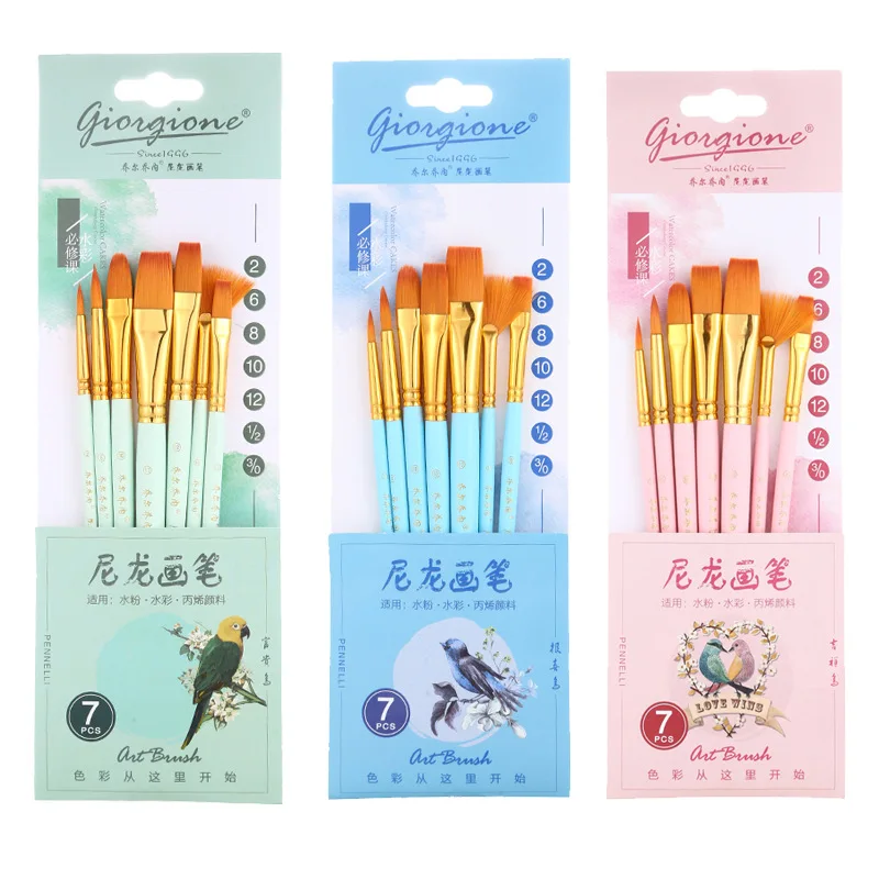 7 pcs set 10 шт. перламутровый синий деревянный полюс Акварельная кисть Набор нейлоновые щетки для волос кисти для красок студенческие художественные принадлежности - Цвет: 7 pcs set