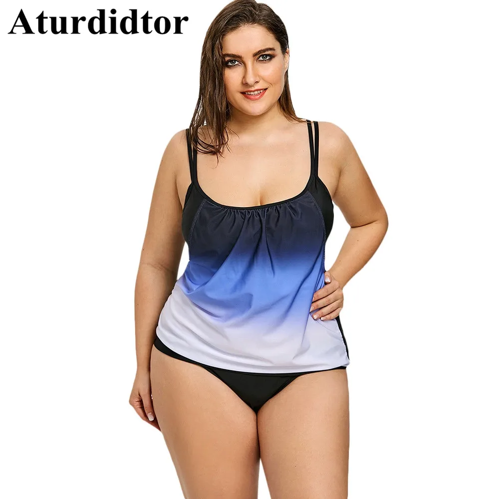 Омбре с открытой спиной Блузон градиент танкини плюс размер 2 комплект из двух