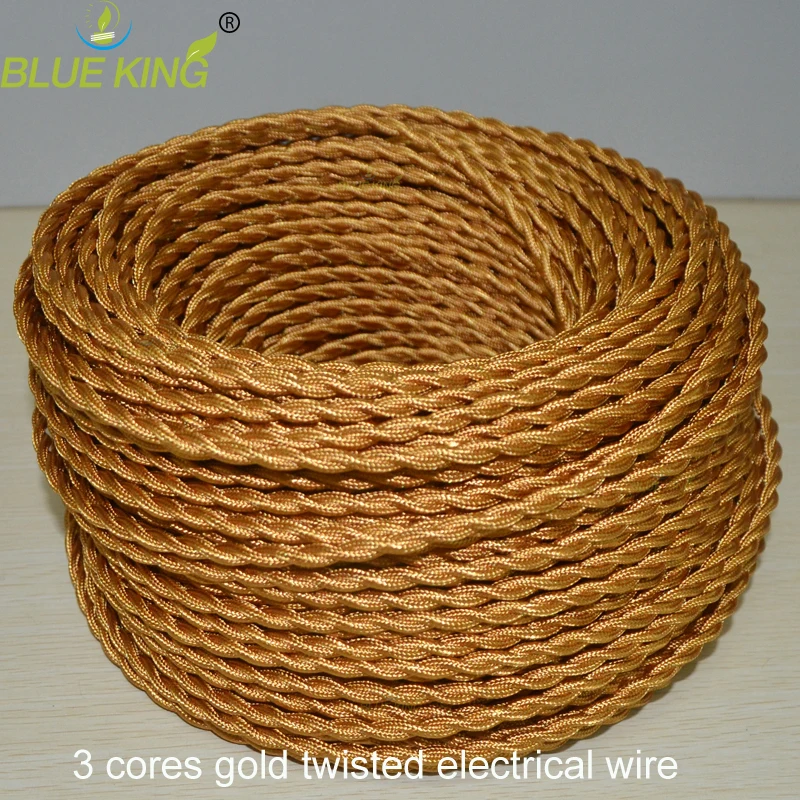 3*0.75mm2 edison витой Ткань Провода Винтаж 3 медными жилами золото ретро плетеные