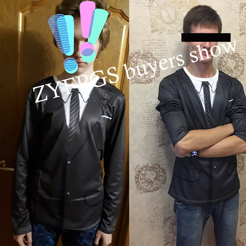 ZYFPGS осень 2018 г. поддельные костюм 3D Футболка с принтом для мужчин круглым вырезом