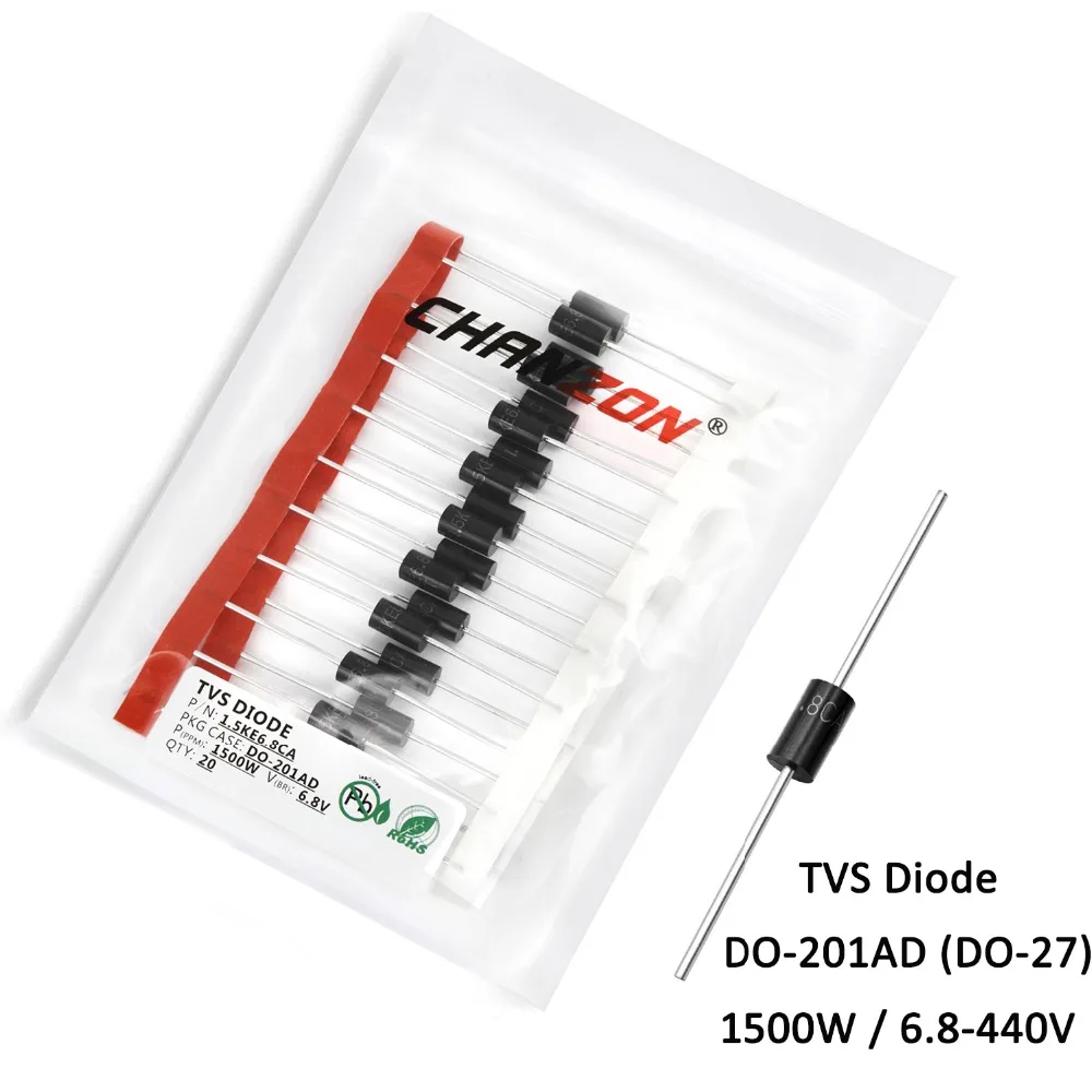 20-дневный LED-диод DO-27, Φ 1500W 6,8 V 12V 15V 18V 24V 33V 39V 47V 100V 150V 200V 250V 300V 350V 400V 440V 1.5KE