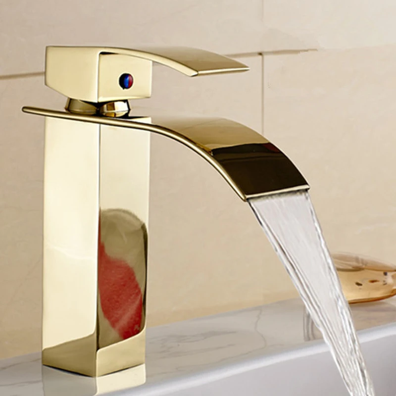 Modern Waterfall Basin Faucets Gold-plating Bathroom Mixer Taps Deck Mounted Home Decor Single Handle Washbasin Crane LT- 503-1 |