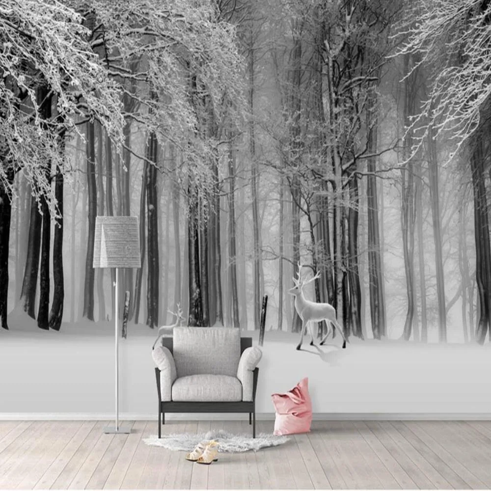 

3D Photo Wallpaper Snow Forest Nature Scenery Mural Wallpaper for Living Room TV Background Wall Covering Home Wall Decor