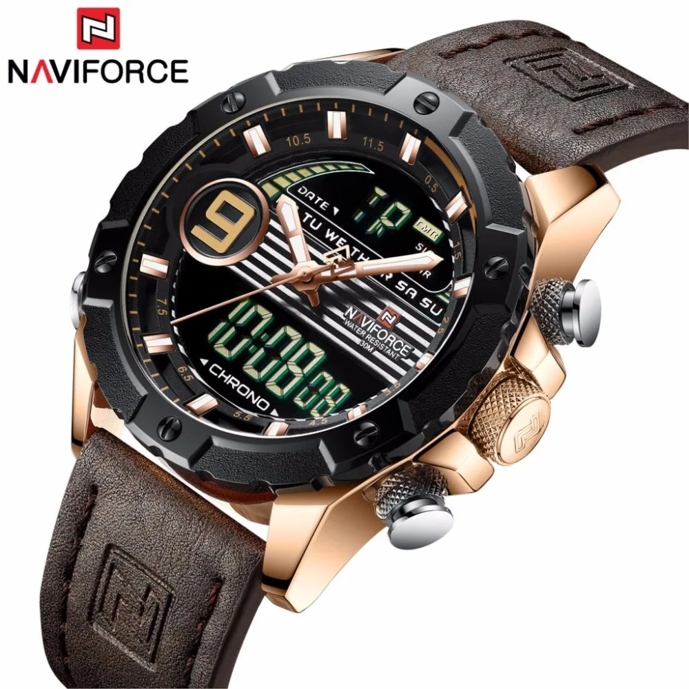 NAVIFORCE новые мужские уличные модные спортивные кварцевые часы светодиодный