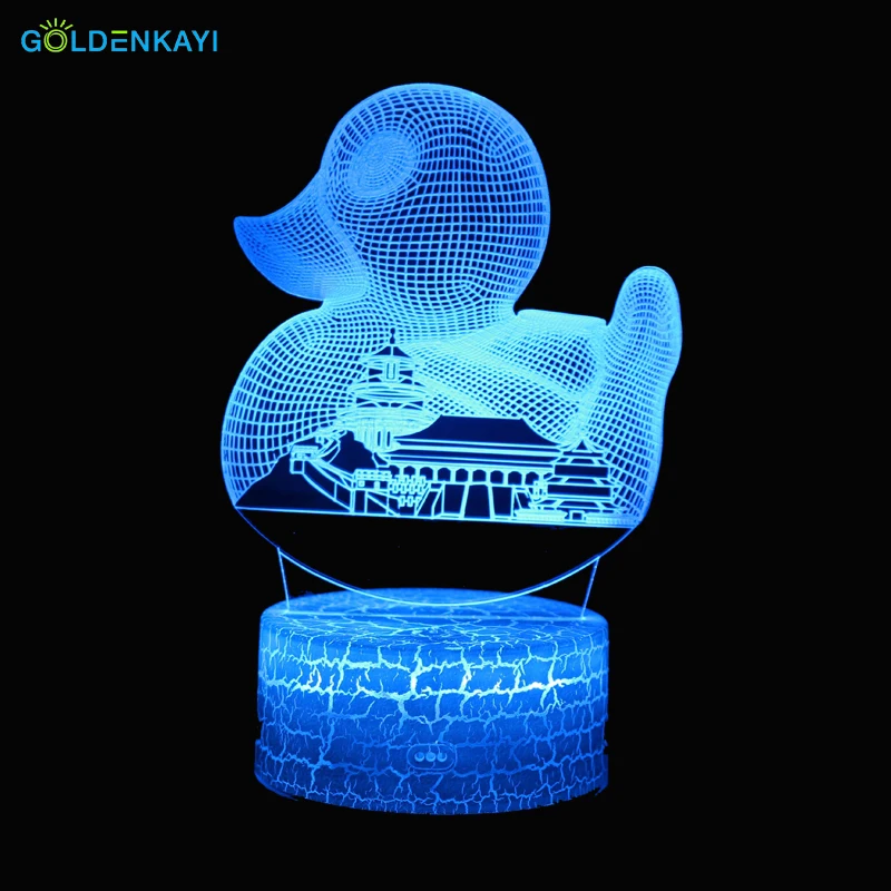 3D желтая утка LED оригинальность USB ночные светильники атмосфера визуальная