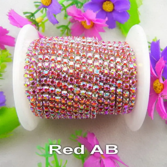 A33 Red AB Серебряная основа коготь 5 ярдов/R высокая плотность ss6 2 мм ss8 2,5 мм ss10 2,8 мм ss12 3 мм SS16 4 мм стразы на цепочке для пришивания клея на отделке - Цвет: A33 Red AB