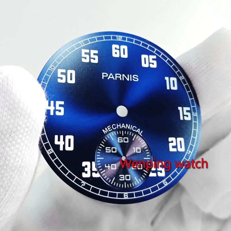 

Watch face 38.9mm parnis blue black dial fit 6498 seagull movement Watch Case Luminous marks P896