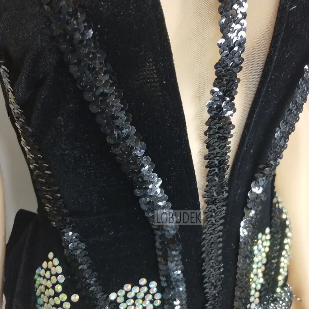 Бархатное боди с блестками и V образным вырезом|ds costume|sequin bodysuitstage performance |