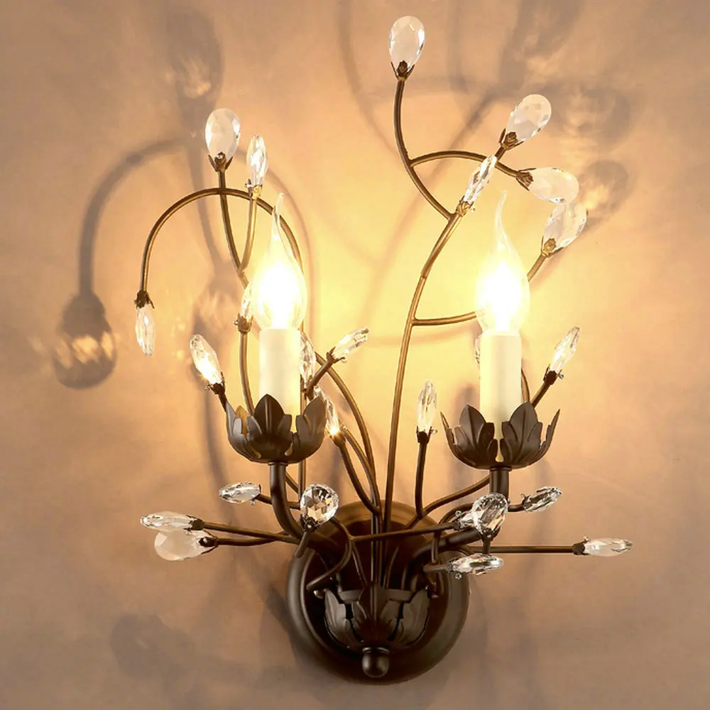 Винтажный настенный светильник с кристаллами Sretro металлический для дома