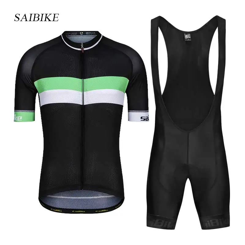 SaiBike комплект одежды для велоспорта Мужская велосипедная Одежда дышащая анти-УФ велосипедная одежда Летний короткий рукав Велоспорт Джерси черный комплект - Цвет: S1802GWS