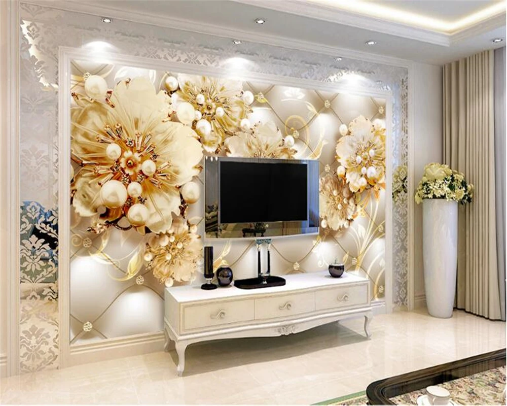 beibehang Personalized fashion high silk classic wallpaper gold flower diamond soft bag jewelry background 3d tapety | Обустройство
