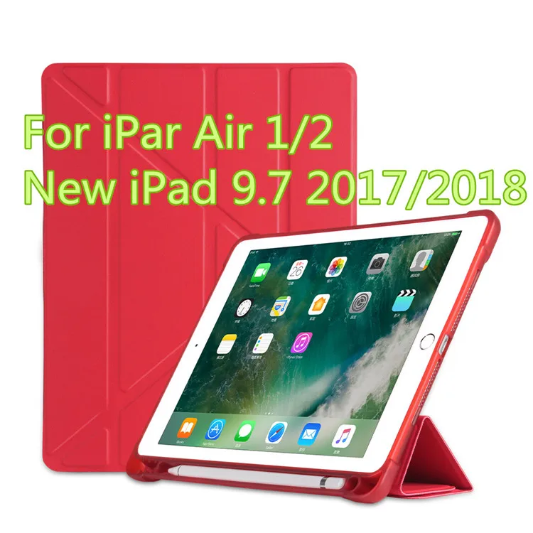Красный Кожаный чехол для ipad 9,7, умный чехол для ipad Air 2 1 5 6 Pro 9,7, силиконовый чехол для ipad 6 поколения с держателем для карандашей - Цвет: Красный