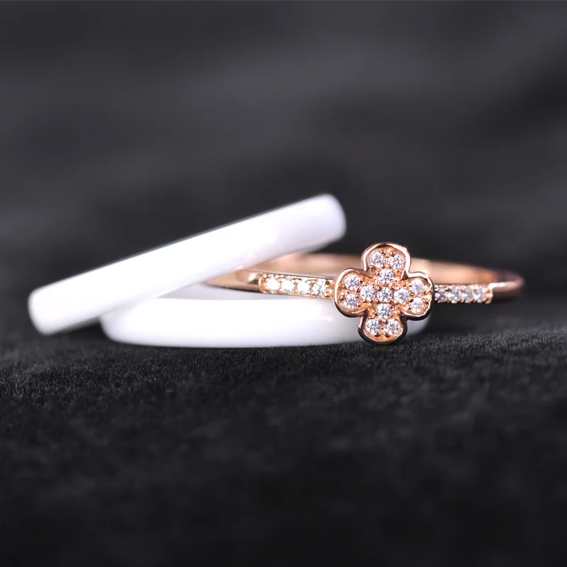 Blucome Роскошные Клевер Керамика Женщины Человек Кольцо Черный Белый Розового