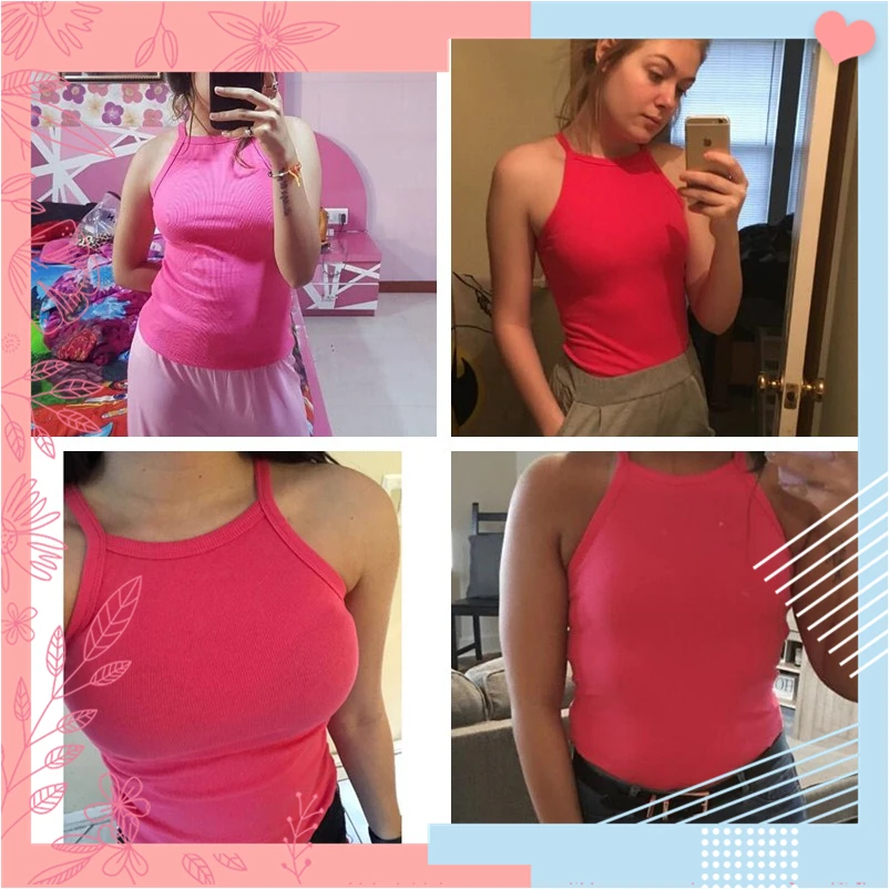 Dotfashion, ярко-розовый неоновый розовый облегающий однотонный топ с лямкой через шею для женщин,, летний Повседневный жилет, топы, одежда, сексуальная Облегающая майка