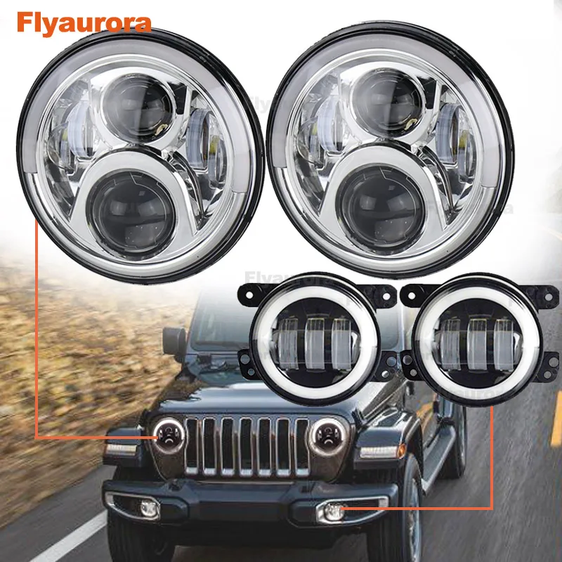 60w sliver DRL set1 Комплект 60 Вт 7 дюймов светодиодный фары с 4 дюйма светодиодный фонарь Белый DRL Halo Кольцо для Jeep Wrangler 97- JK TJ для jeep compass - Цвет: 60w sliver DRL set1