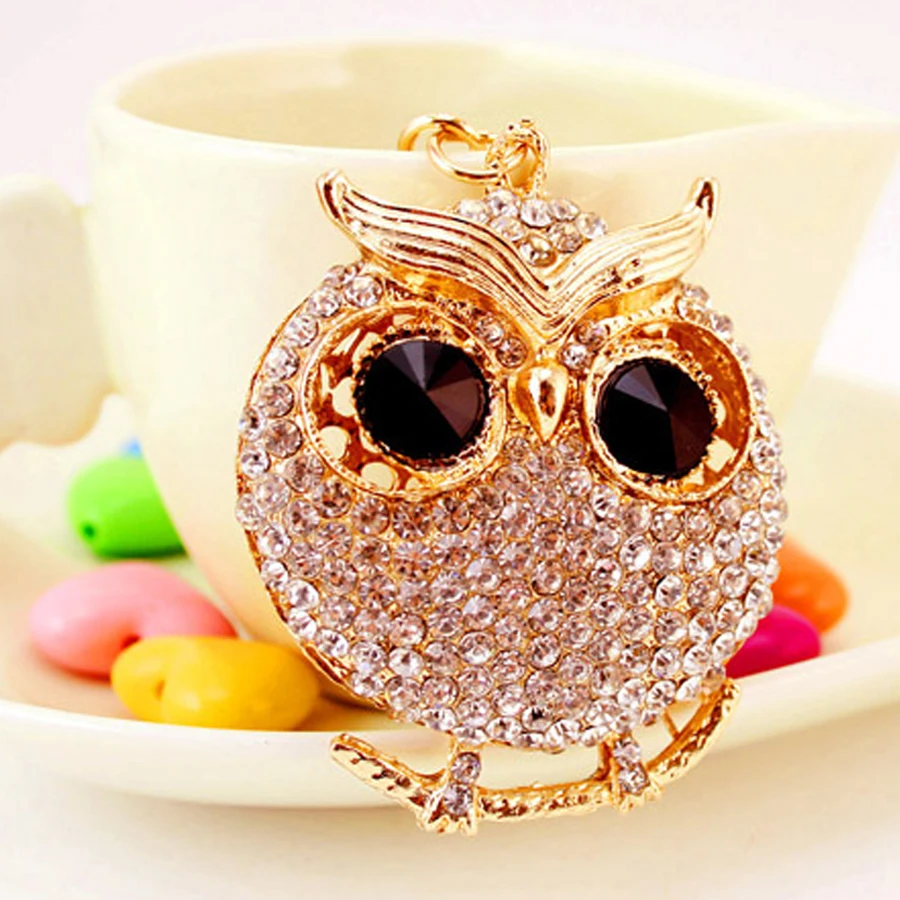 Chaveiro! Роскошный брелок с подвеской в виде совы кристаллами кольцо держатель