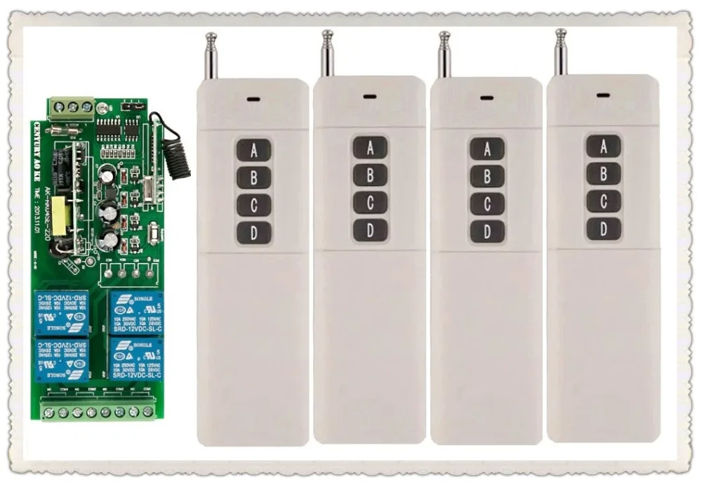 Передатчик длинный переменного тока 85-250 В 110 в 230 В 4 канала переключатель беспроводного дистанционного управления 220 В релейный выход радио RF 4 шт. передатчик + 1 * приемник