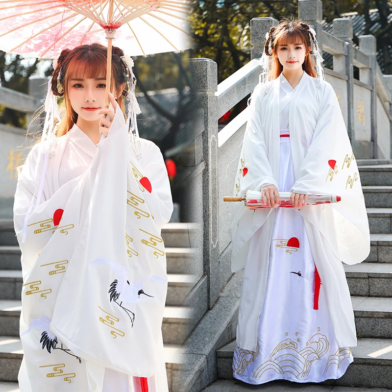Красное женское платье в старинном стиле Hanfu для взрослых белое китайское с