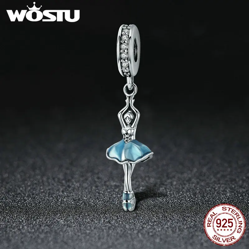 WOSTU, новинка, 925 пробы, серебряный, балетный, для девочек, балетный, ангел, подвеска, шарм, подходит для оригинального WST, браслет, сделай сам, ювелирное изделие, FIC514