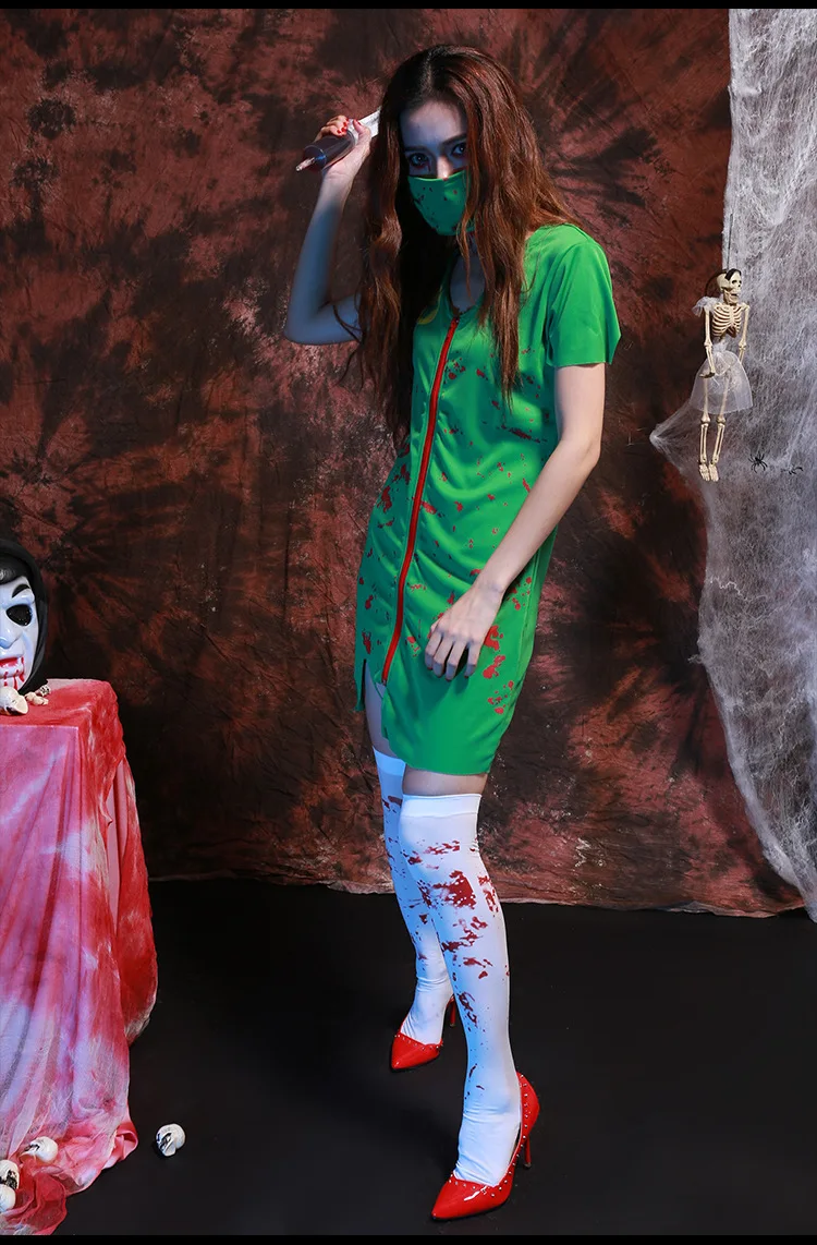 Женский костюм медсестры ghost Green маскарадный для Хэллоуина карнавал зомби скарей
