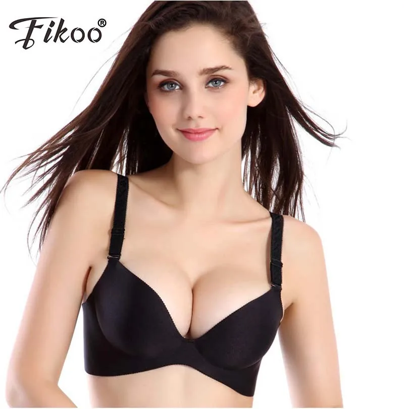 

Fikoo Sexy Deep V Push up One-Piece Seamless Bra a Chip Small Thick Push up Seamless Bra 3/4 Cup 5 Colors 2017 New Bra