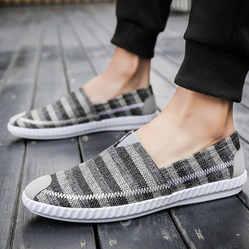 Mens Loafers Fashion Handmade Moccasins Soft Canvas shoes Blue Slip On Men's Boat Shoe leisure male lightweight | Обувь