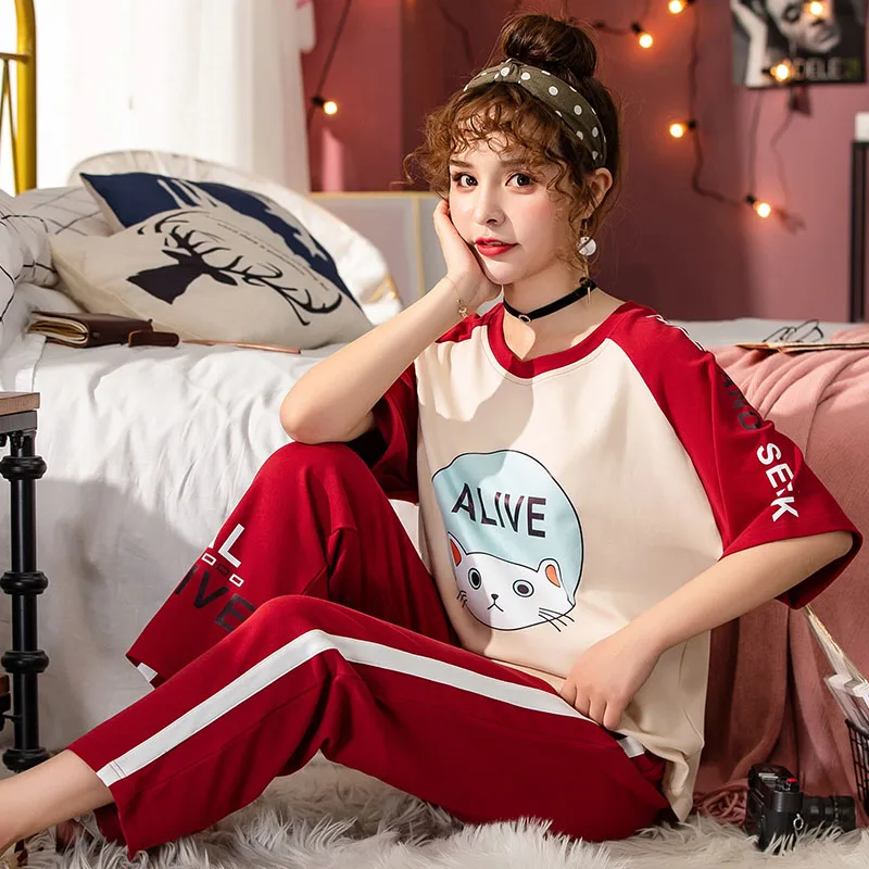 Летняя женская пижама большого размера хлопковые домашние брюки одежда для сна