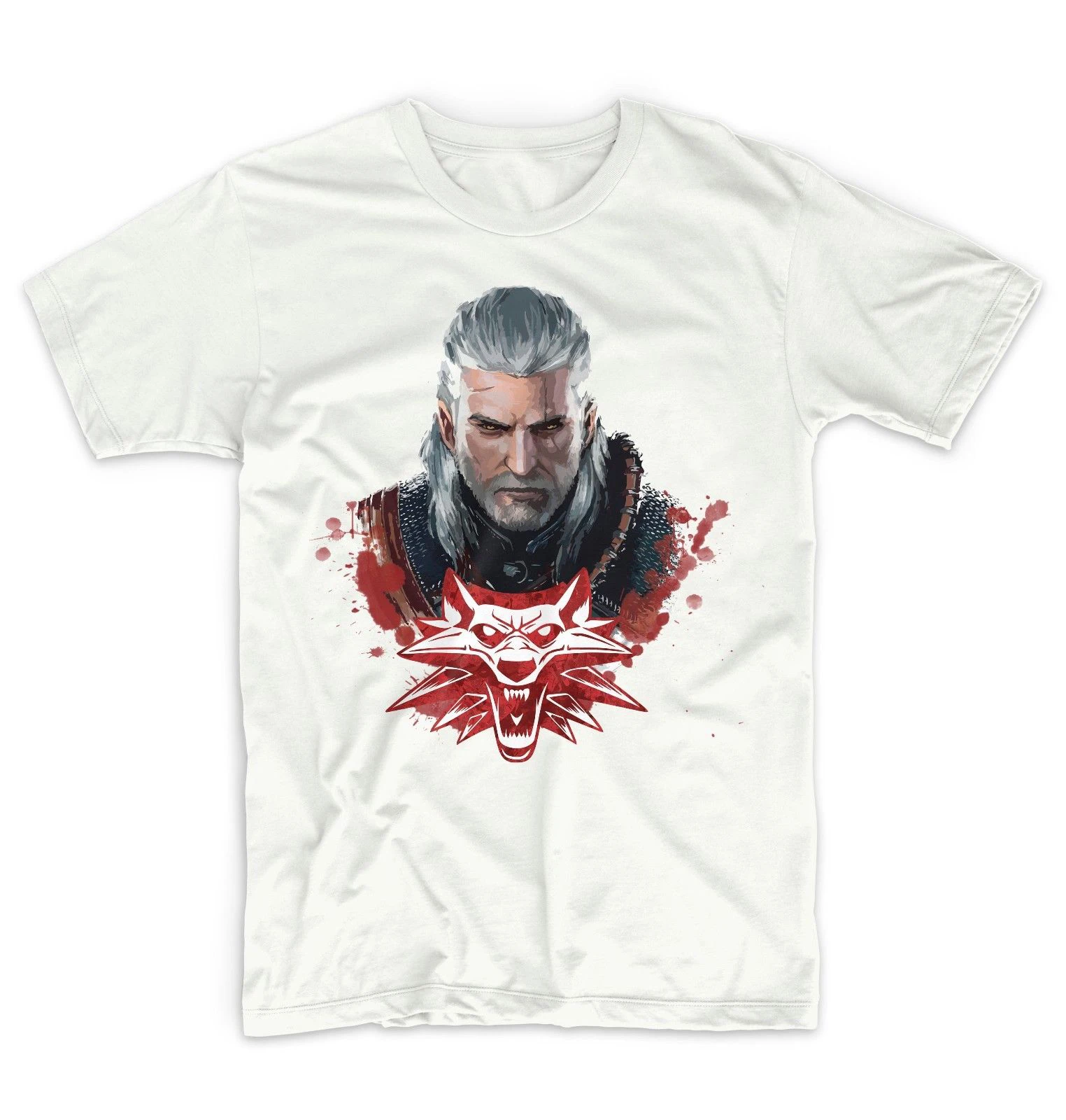 Польская серия Ведьмак Футболка Топ Andrzej Sapkowski Geralt Rivia белый | Мужские футболки -32919166504