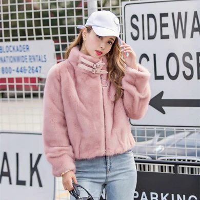 skin pink Кисть из меха норки весь Для женщин шорты, спортивный костюм с отложной воротник зима толстые тонкая теплая Женская куртка из меха норки Меховая куртка - Цвет: skin pink